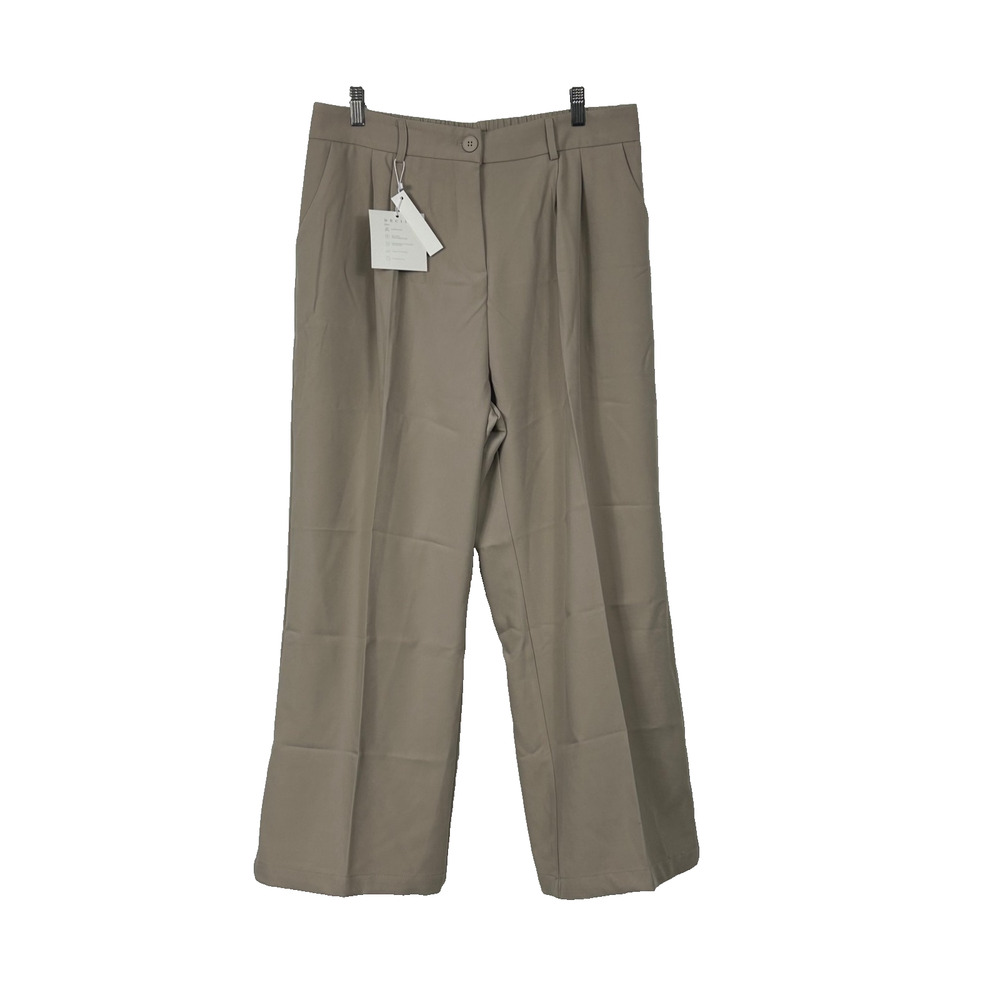 DECIVI Wide Leg Trousers Women XL Khaki Tan Pleated High Waisted Dress Pants